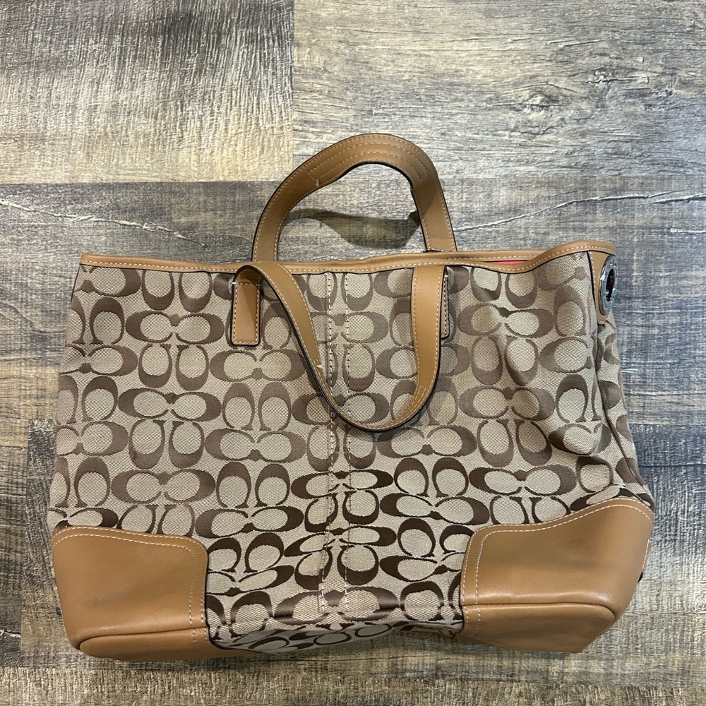 Coach Brown and Tan Signature Tote